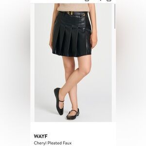 Wayf Black Pleated Faux Leather Mini Skirt